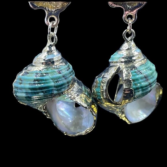 Mermaidcore Nautical Shell Earrings 925 Sterling Coastal Statement Korea New - Picture 7 of 8